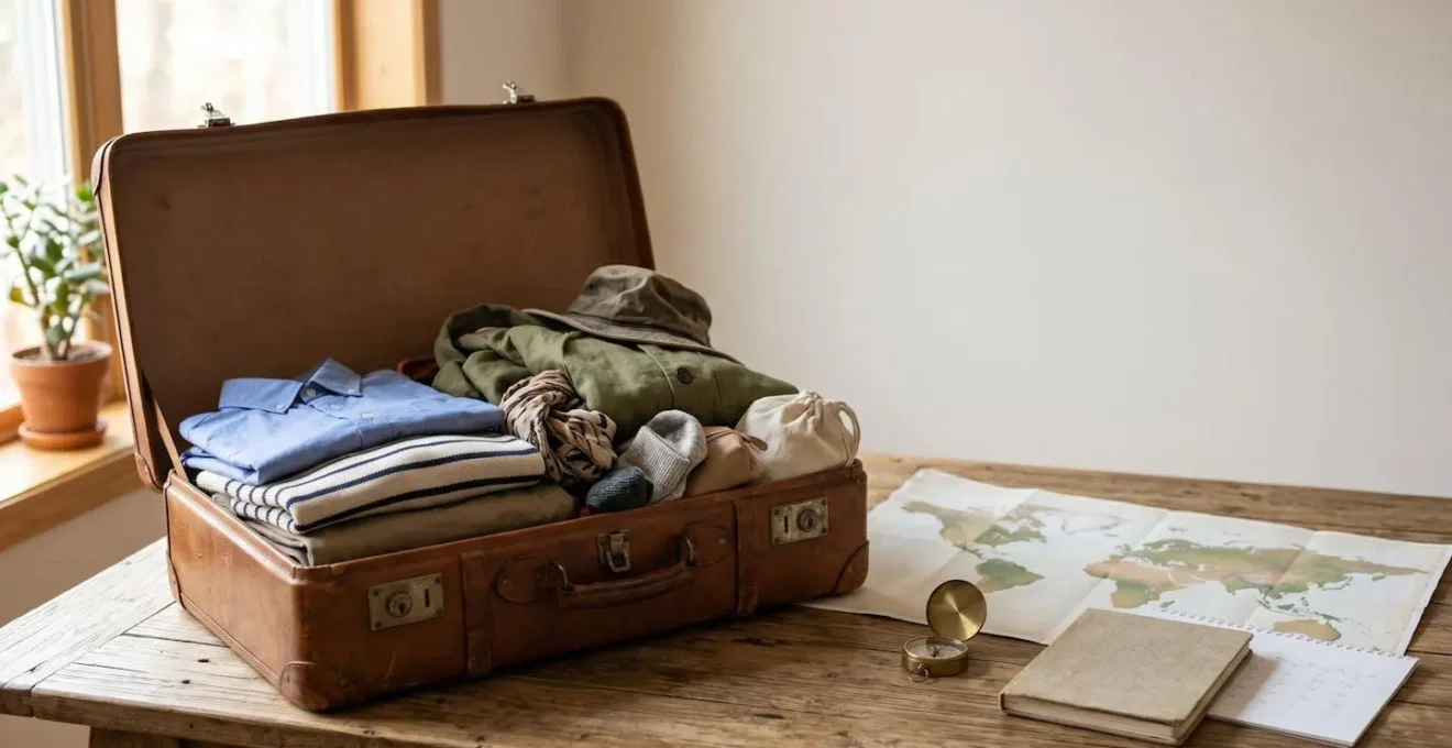 Voyageur contemplant une carte du monde avec une valise, représentant le choix entre voyage organisé et indépendant