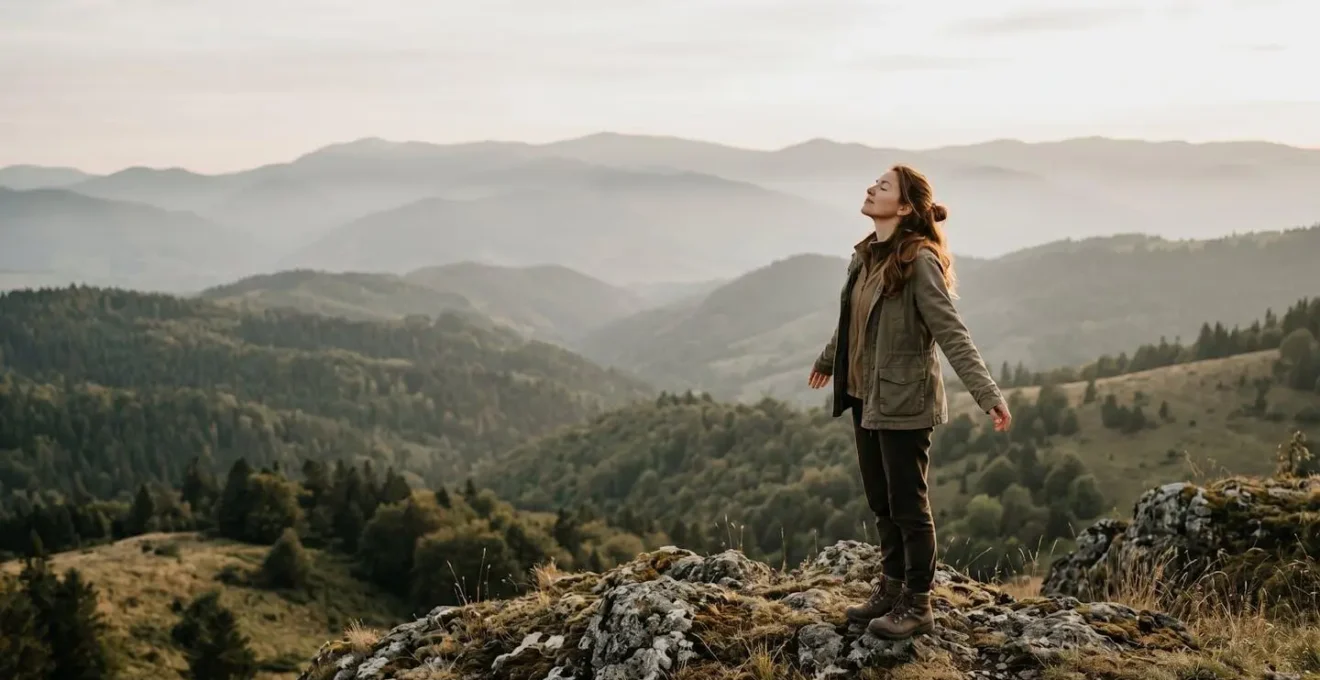 Voyageur en immersion sensorielle dans un environnement naturel authentique