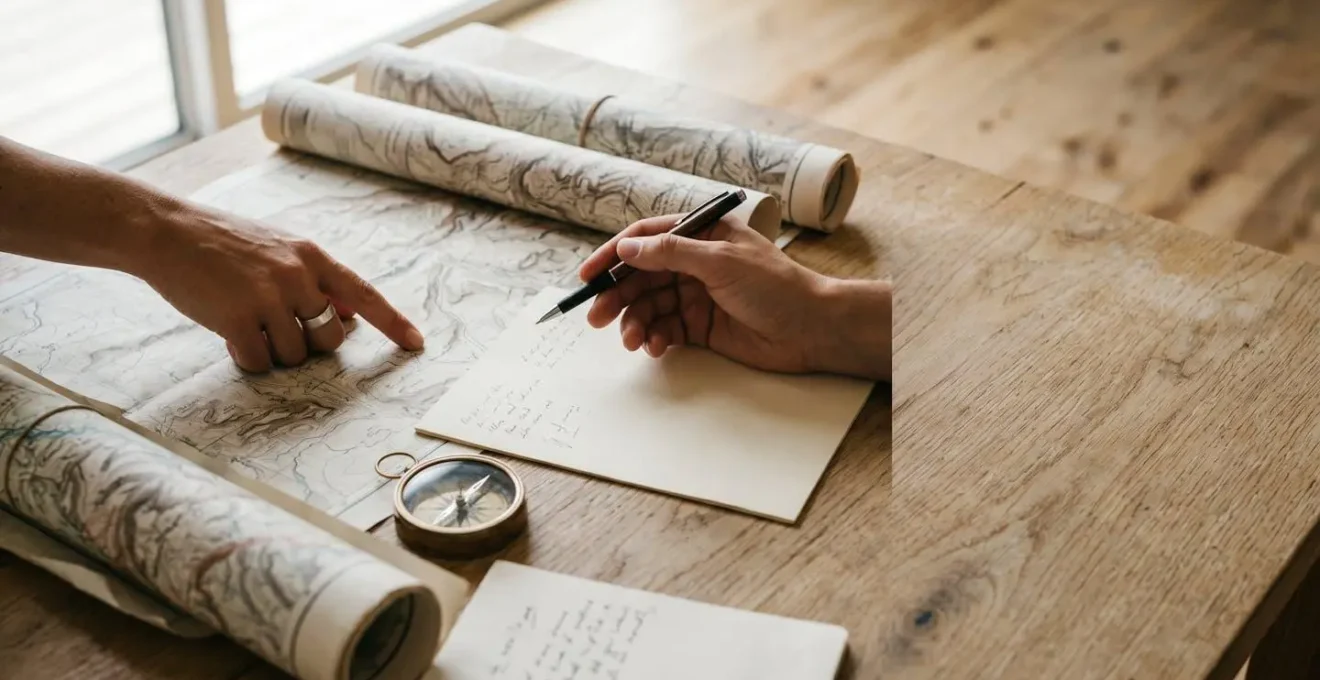 Voyageur collaborant avec un agent de voyage pour concevoir un itinéraire personnalisé