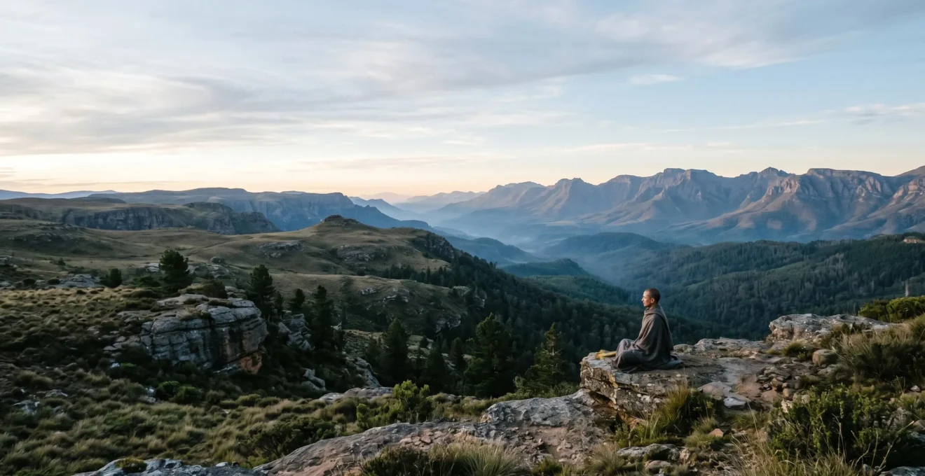 Personne en méditation dans un espace naturel apaisant illustrant la transformation personnelle