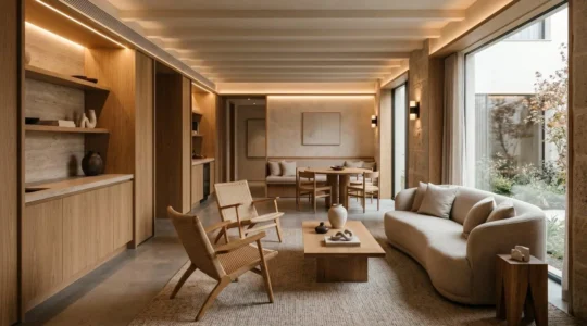 Intérieur d'hôtel contemporain alliant design sophistiqué et fonctionnalité pour un confort optimal