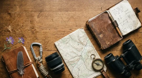Une composition sophistiquée évoquant l'expertise et le voyage pointu, avec des éléments évocateurs de destinations spécialisées