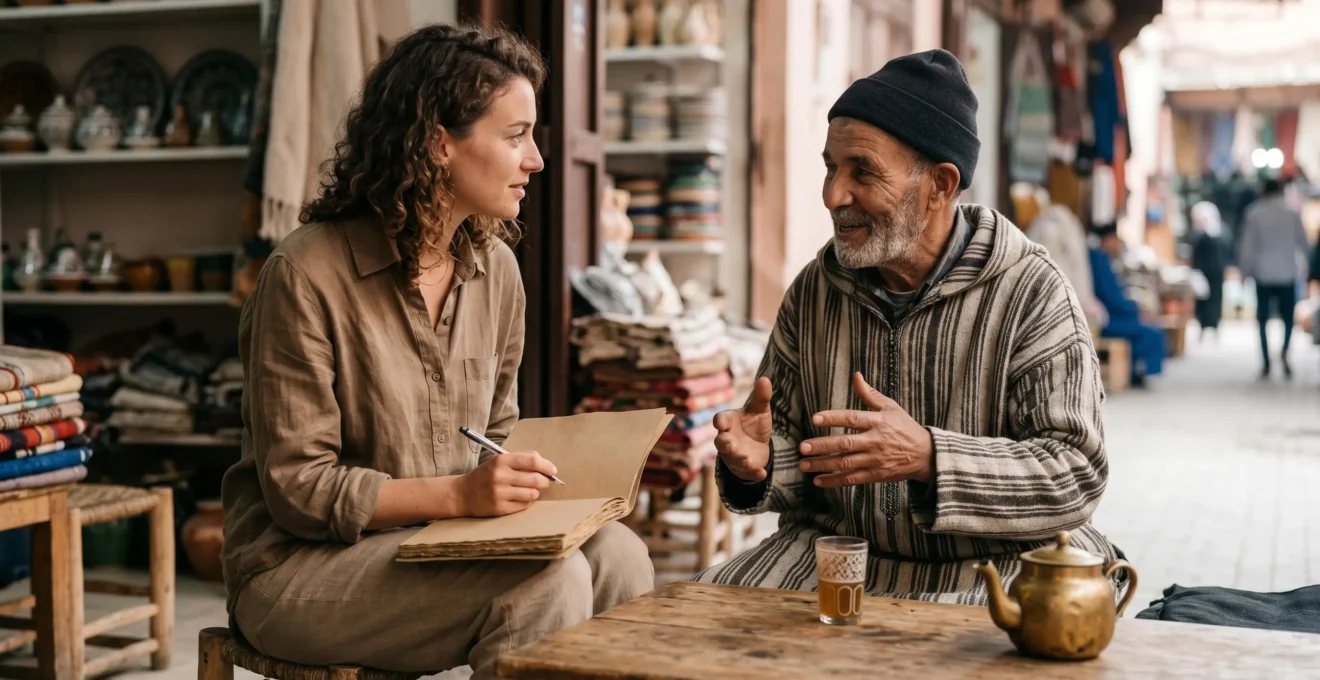 Voyageur observant et s'immergeant dans la culture locale avec respect et curiosité