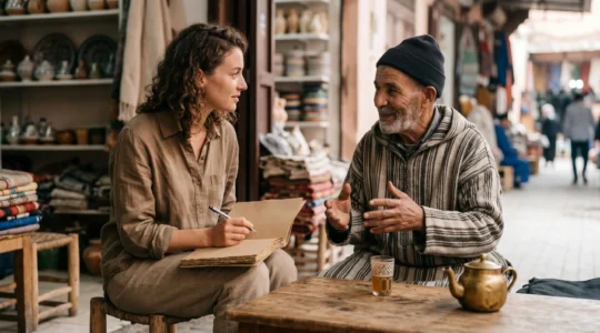 Voyageur observant et s'immergeant dans la culture locale avec respect et curiosité